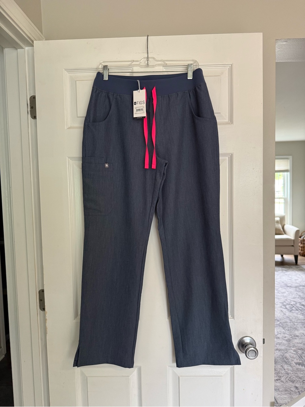 Figs Women’s Dark Navy Jogger Pants with Hot Pink Drawstring